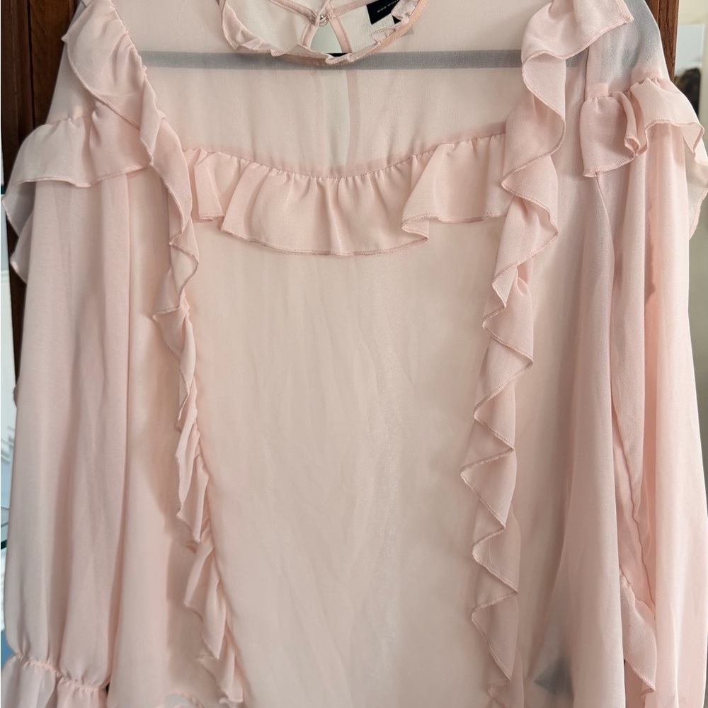 Who What Wear Pale Pink Ruffle Blouse